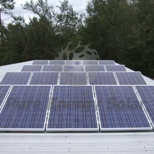 A solar array installed on a metal building.