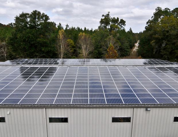 Warehouse Roof with installed Solar panels.